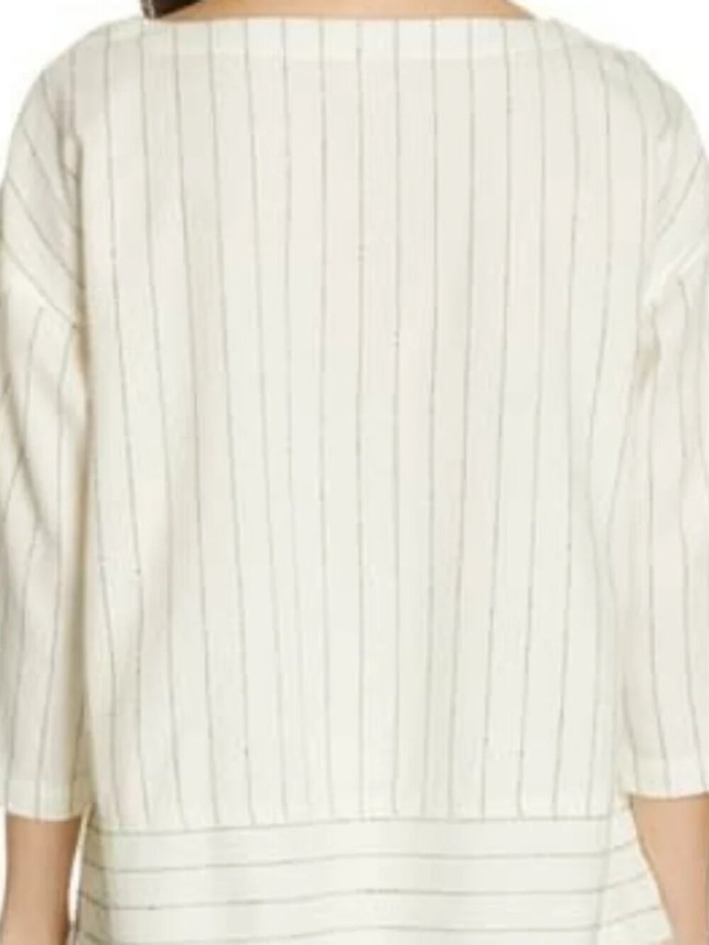 EILEEN FISHER Natural Beige Striped Gauze Box-Top Blouse Medium Lagenlook - Picture 7 of 7